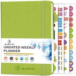 jubtic undated planner weekly and monthly productivity daily planners with stickers appointment book for time management 2024-2025 (light green)