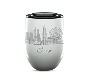 chicago illinois gifts and souvenirs - 12 oz insulated wine tumbler with lid - chicago college graduation gifts - unique drinkware - usa long distance gifts for her