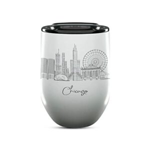 Chicago Illinois Gifts and Souvenirs - 12 Oz Insulated Wine Tumbler with Lid - Chicago College Graduation Gifts - Unique Drinkware - USA Long Distance Gifts for Her