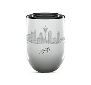 seattle washington gifts and souvenirs - 12 oz insulated wine tumbler with lid - seattle college graduation gifts - unique drinkware - usa long distance gifts for her