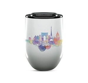 paris france gifts and souvenirs - 12 oz insulated wine tumbler with lid - paris college graduation gifts - unique drinkware - europe long distance gifts for her & homesick student gifts