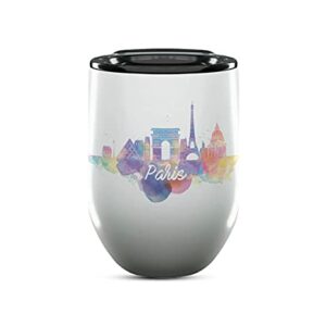 Paris France Gifts and Souvenirs - 12 Oz Insulated Wine Tumbler with Lid - Paris College Graduation Gifts - Unique Drinkware - Europe Long Distance Gifts for Her & Homesick Student Gifts