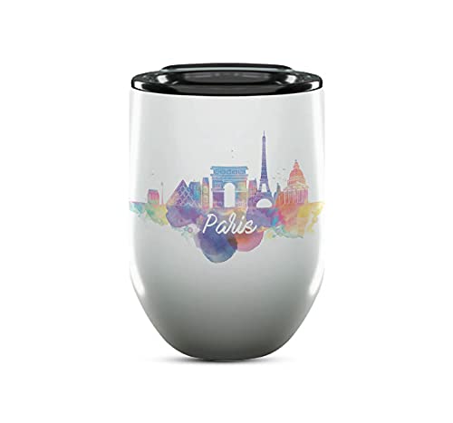 Paris France Gifts and Souvenirs - 12 Oz Insulated Wine Tumbler with Lid - Paris College Graduation Gifts - Unique Drinkware - Europe Long Distance Gifts for Her & Homesick Student Gifts