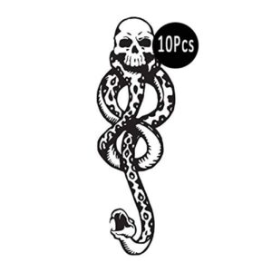 chaspa 10 pcs magic mantra snake skull dark mark death eater temporary halloween cosplay tattoo accessories