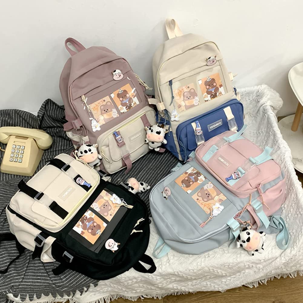 JQWSVE Kawaii Backpack with Kawaii Pins and Accessories Cute Backpack Aesthetic Backpack Women Lightweight Travel Rucksack