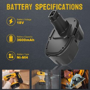 2-Pack 18V 3.6Ah Ni-Mh DC9098 DC9096 Replacement Battery for Dewalt 18 Volt Battery DC9096 DC9098 DC9099 DW9095 DW9096 DW9098 DE9038 Compatible with Dewalt 18 Volt Battery Cordless Power Tools（Black）