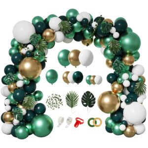 holicolor 143pcs jungle safari balloons garland kit, metallic green gold balloon arch kit double-layers emerald balloons with palm leaves, dinosaur party decoration, baby shower kids birthday party