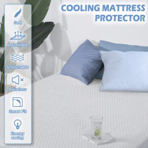 SEDONA HOUSE Cooling Mattress Protector King Size, 3D Air Fiber Mattress Cover Breathable Ultra Soft, Noiseless Bed Covers Fits up to 18'' Deep Mattress Washable, 76x80 inch, White