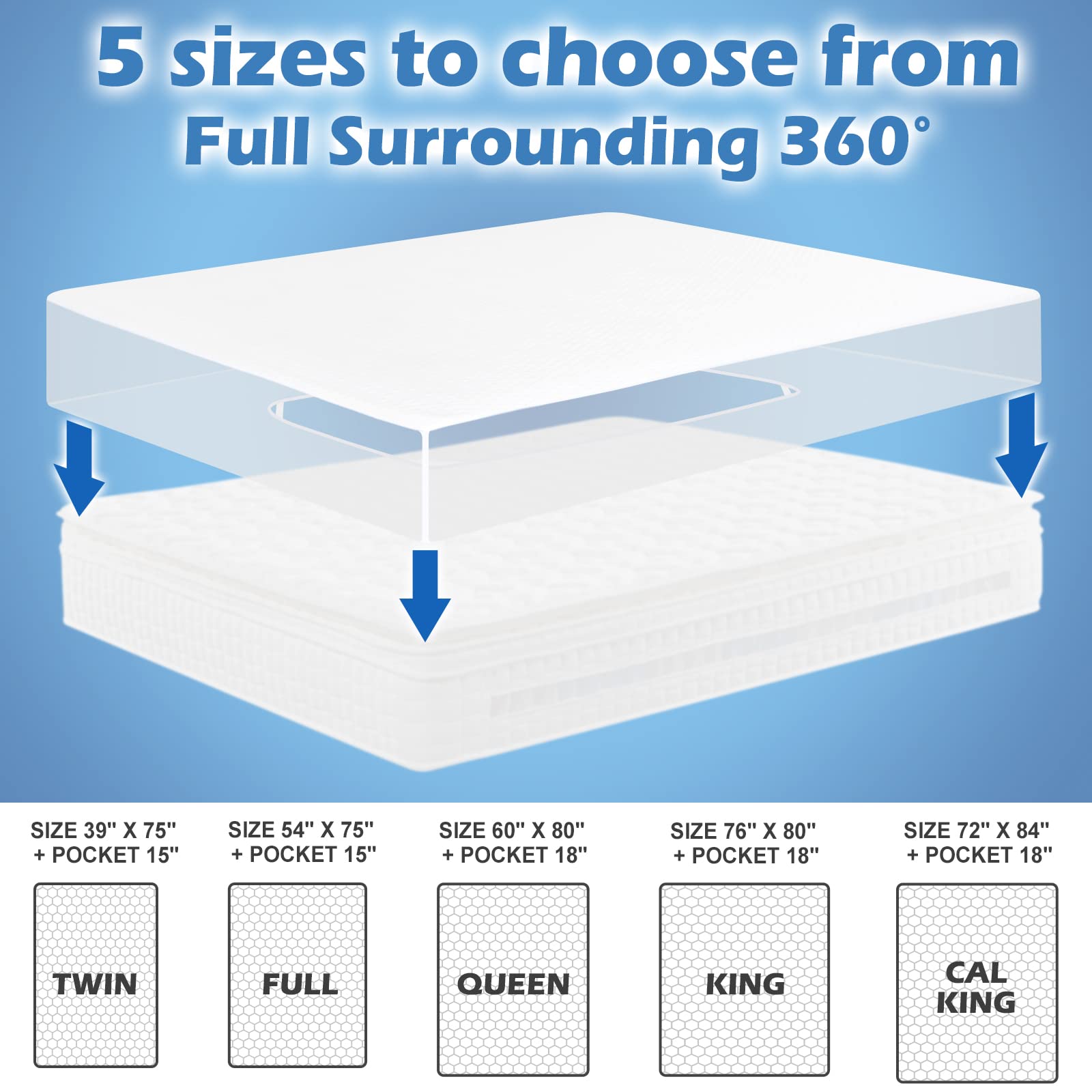 SEDONA HOUSE Cooling Mattress Protector King Size, 3D Air Fiber Mattress Cover Breathable Ultra Soft, Noiseless Bed Covers Fits up to 18'' Deep Mattress Washable, 76x80 inch, White