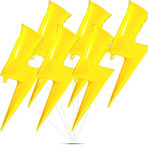 Set of 6 Yellow Lightning Bolt Foil Party Balloons 45 Inch Yellow Flash Balloons for Party Foil Lightning Bolt Shape Balloons Foil Bolt Birthday Party Supplies for Birthday Wedding Decoration