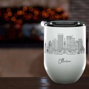 Ottawa Ontario Gifts and Souvenirs - 12 Oz Insulated Wine Tumbler with Lid - Ottawa College Graduation Gifts - Unique Drinkware - Canada Long Distance Gifts for Her & Homesick Student Gifts