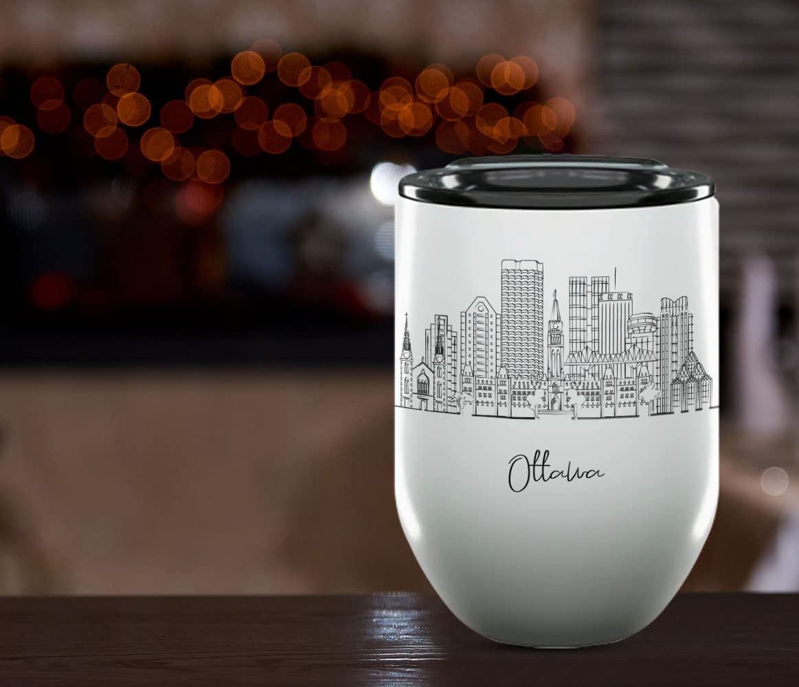 Ottawa Ontario Gifts and Souvenirs - 12 Oz Insulated Wine Tumbler with Lid - Ottawa College Graduation Gifts - Unique Drinkware - Canada Long Distance Gifts for Her & Homesick Student Gifts