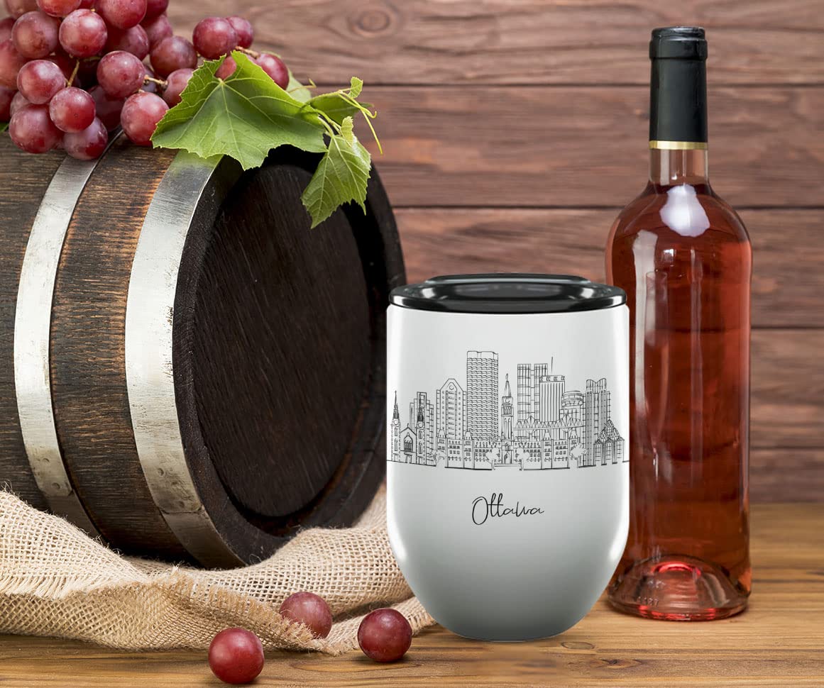 Ottawa Ontario Gifts and Souvenirs - 12 Oz Insulated Wine Tumbler with Lid - Ottawa College Graduation Gifts - Unique Drinkware - Canada Long Distance Gifts for Her & Homesick Student Gifts