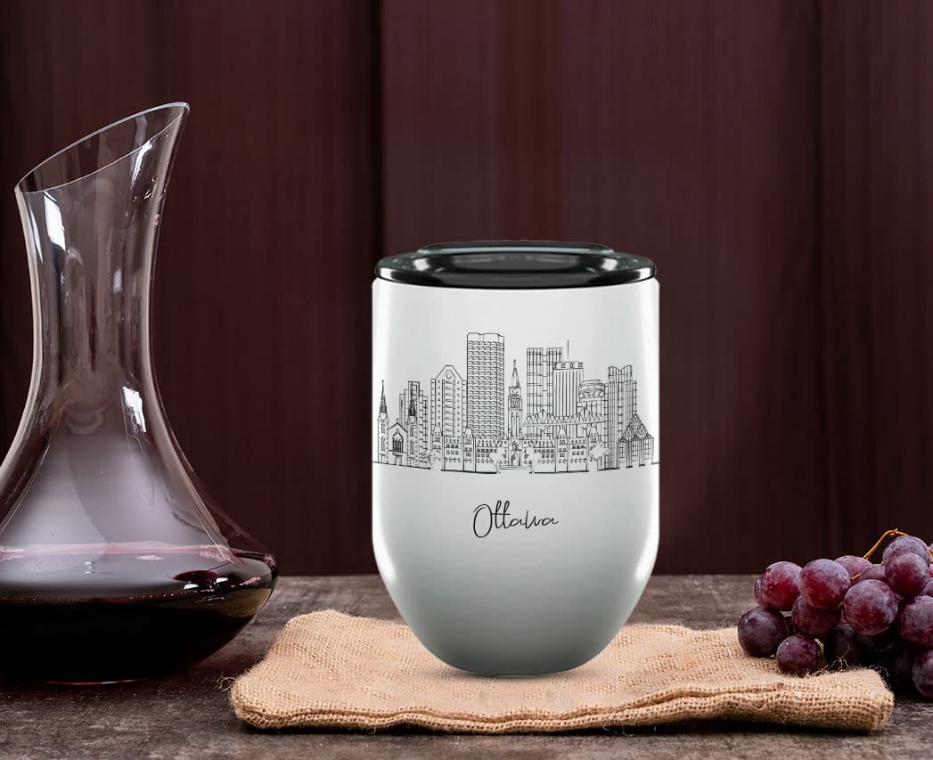 Ottawa Ontario Gifts and Souvenirs - 12 Oz Insulated Wine Tumbler with Lid - Ottawa College Graduation Gifts - Unique Drinkware - Canada Long Distance Gifts for Her & Homesick Student Gifts