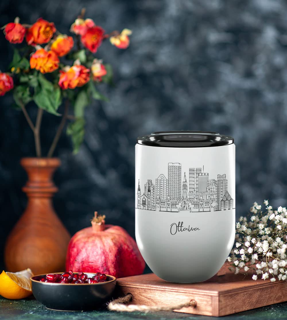 Ottawa Ontario Gifts and Souvenirs - 12 Oz Insulated Wine Tumbler with Lid - Ottawa College Graduation Gifts - Unique Drinkware - Canada Long Distance Gifts for Her & Homesick Student Gifts