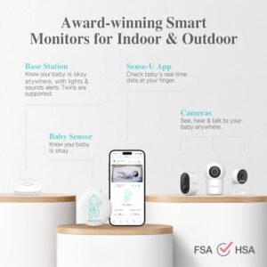 Sense-U Smart Baby Monitor 3 Long Range+Camera(FSA/HSA Approved) - Tracks Abdominal Movement, Rollover, Temperature, Video, Audio, Motion, Cry, with Real-time Alerts(Green)