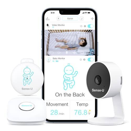 Sense-U Smart Baby Monitor 3 Long Range+Camera(FSA/HSA Approved) - Tracks Abdominal Movement, Rollover, Temperature, Video, Audio, Motion, Cry, with Real-time Alerts(Green)