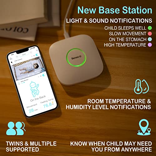 Sense-U Smart Baby Monitor 3 Long Range+Camera(FSA/HSA Approved) - Tracks Abdominal Movement, Rollover, Temperature, Video, Audio, Motion, Cry, with Real-time Alerts(Green)