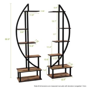 Elevens 6 Tier Metal Plant Stand, Muti-Purpose Ladder Plant Shelf Indoor 12 Potted Half Moon Shape Plant Stands for Balcony, Patio, Garden and Home Decoration Pack of 2 (Oak)