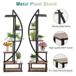 Elevens 6 Tier Metal Plant Stand, Muti-Purpose Ladder Plant Shelf Indoor 12 Potted Half Moon Shape Plant Stands for Balcony, Patio, Garden and Home Decoration Pack of 2 (Oak)