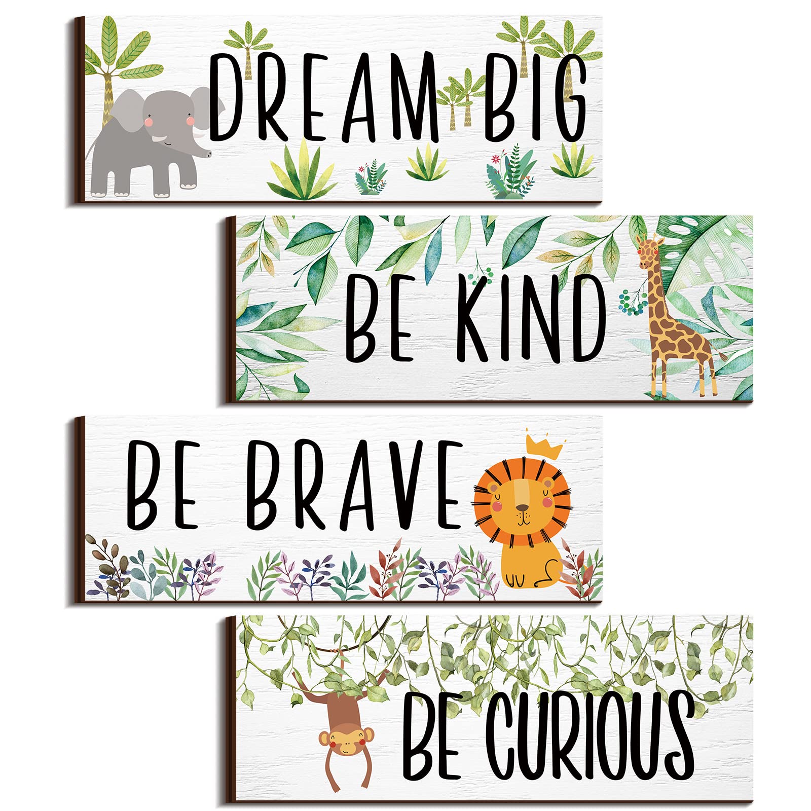 4 Pieces Woodland Nursery Decor Baby Safari Nursery Decor Kids Cute Jungle Animal Room Decor Nursery Decorations for Baby boy Bedroom Toddler Room 11x 3.9 Inches (White Background,Lively Animals)