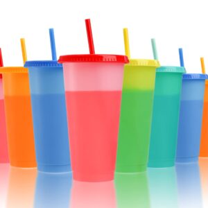 Lyellfe 10 Pack Color Changing Cups, 24 oz Reusable Tumblers with Lids and Straws, Plastic Cold Drink Summer Cups in Multicolors, Ideal for Adults Kids Women Party