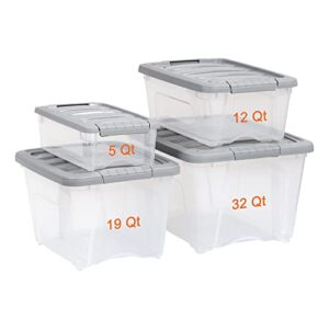 Amazon Basics 12 Quart Stackable Plastic Storage Bins with Latching Lids- Clear/ Grey- Pack of 6