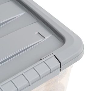 Amazon Basics 12 Quart Stackable Plastic Storage Bins with Latching Lids- Clear/ Grey- Pack of 6