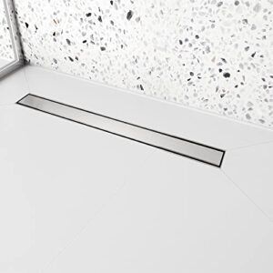 24 inch Linear Shower Drain with Removable Square Hole Panel by Using Brushed 304 Stainless Steel Process, Linear Drain Equipped with Adjustable Feet and Hair Strainer