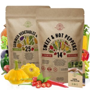 organo republic 25 summer vegetable & 14 hot and sweet pepper seeds variety packs non-gmo heirloom seeds for indoor and outdoor. over 3200 seeds.