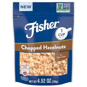 fisher chopped hazelnuts, 4.52 oz (pack of 1) raw shelled unsalted nuts for cooking, baking, or snacking, naturally gluten free, vegan, keto, plant based protein