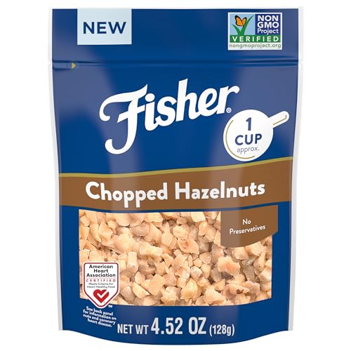 Fisher Chopped Hazelnuts, 4.52 oz (Pack of 1) Raw Shelled Unsalted Nuts for Cooking, Baking, or Snacking, Naturally Gluten Free, Vegan, Keto, Plant Based Protein