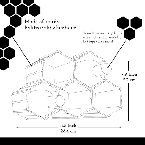 WineHive Modern Contemporary Modular and Customizable Anodized Aluminum Wine Storage System for Wine Collectors and Wine Lovers – 5 Cell Kit - Black