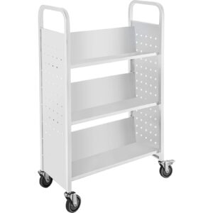 vevor book cart, 200lbs library cart, 49.2''x29.5''x13.8'' rolling book cart, single sided v-shaped sloped shelves with 4 inch lockable wheels for home shelves office school book truck, white