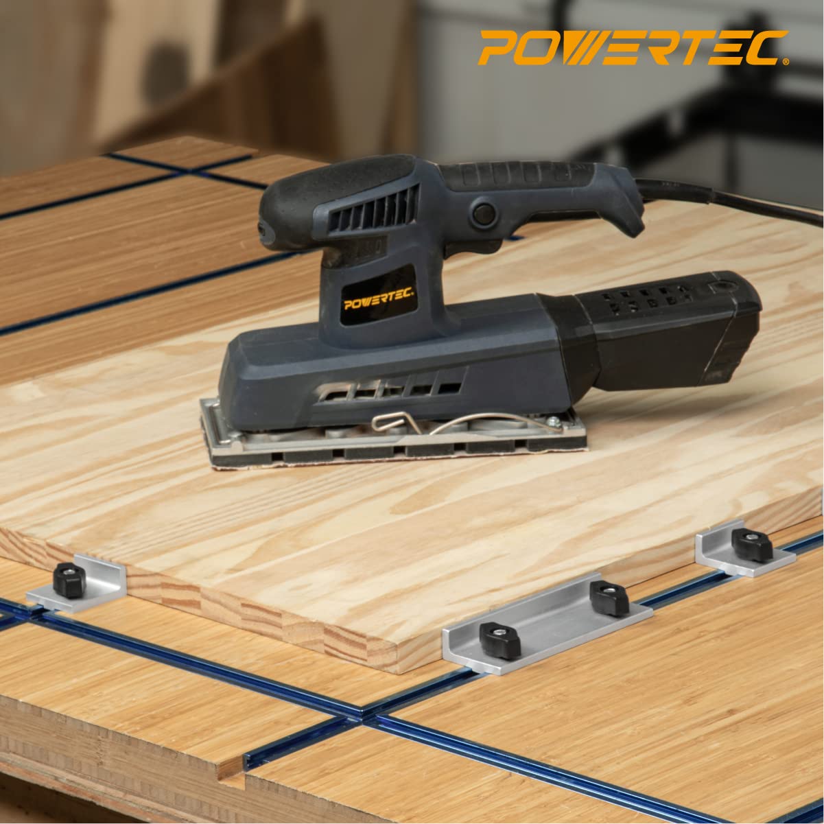 POWERTEC 71696 4-59/64" Universal Long Stop Kit, T Track Stop Block for T-Track Woodworking, Sanding, and Routing, 2PK