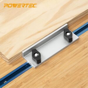 POWERTEC 71696 4-59/64" Universal Long Stop Kit, T Track Stop Block for T-Track Woodworking, Sanding, and Routing, 2PK