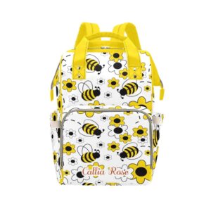 grandkli honey bumble bee floral personalized diaper bag backpack with name,custom tote bag travel daypack for nappy mommy baby boy girl, one size