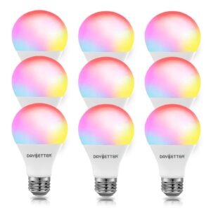 daybetter smart bulbs, dimmable wifi color changing light that work with alexa & google home, music sync, a19/e26, 9w, 800 lumens, 2.4ghz only, no hub required, 9 pack