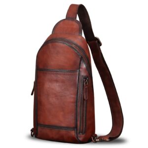 genuine leather sling bag for men crossbody hiking backpack vintage handmade chest shoulder daypack fanny bags medium