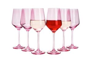 pink colored wine glass set, 14 oz glasses set of 6, birthday gift, wife, girlfriend, mom, blush colored tall stemmed, water glass, color tumbler, pretty viral beautiful glassware - blushed pink