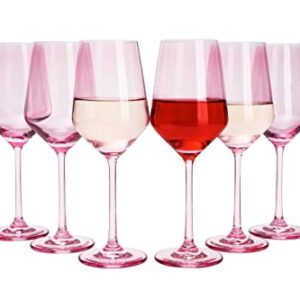 Pink Colored Wine Glass Set, 14 oz Glasses Set of 6, Birthday Gift, Wife, Girlfriend, Mom, Blush Colored Tall Stemmed, Water Glass, Color Tumbler, Pretty Viral Beautiful Glassware - Blushed Pink