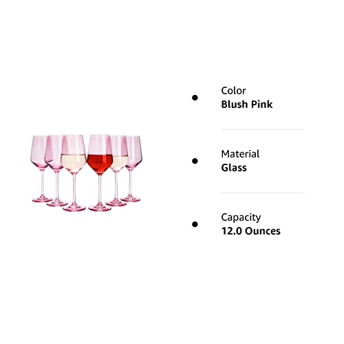 Pink Colored Wine Glass Set, 14 oz Glasses Set of 6, Birthday Gift, Wife, Girlfriend, Mom, Blush Colored Tall Stemmed, Water Glass, Color Tumbler, Pretty Viral Beautiful Glassware - Blushed Pink