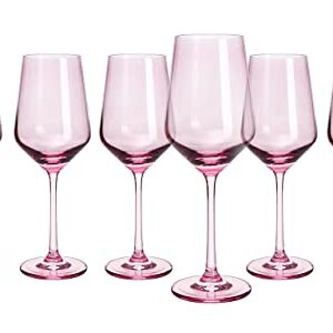 Pink Colored Wine Glass Set, 14 oz Glasses Set of 6, Birthday Gift, Wife, Girlfriend, Mom, Blush Colored Tall Stemmed, Water Glass, Color Tumbler, Pretty Viral Beautiful Glassware - Blushed Pink