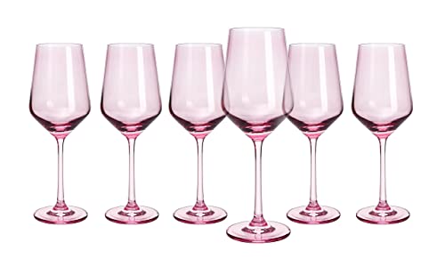 Pink Colored Wine Glass Set, 14 oz Glasses Set of 6, Birthday Gift, Wife, Girlfriend, Mom, Blush Colored Tall Stemmed, Water Glass, Color Tumbler, Pretty Viral Beautiful Glassware - Blushed Pink