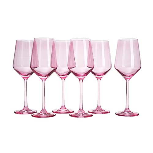 Pink Colored Wine Glass Set, 14 oz Glasses Set of 6, Birthday Gift, Wife, Girlfriend, Mom, Blush Colored Tall Stemmed, Water Glass, Color Tumbler, Pretty Viral Beautiful Glassware - Blushed Pink