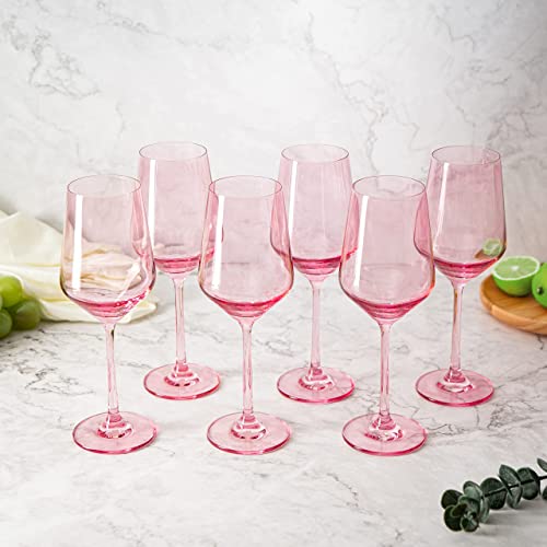 Pink Colored Wine Glass Set, 14 oz Glasses Set of 6, Birthday Gift, Wife, Girlfriend, Mom, Blush Colored Tall Stemmed, Water Glass, Color Tumbler, Pretty Viral Beautiful Glassware - Blushed Pink