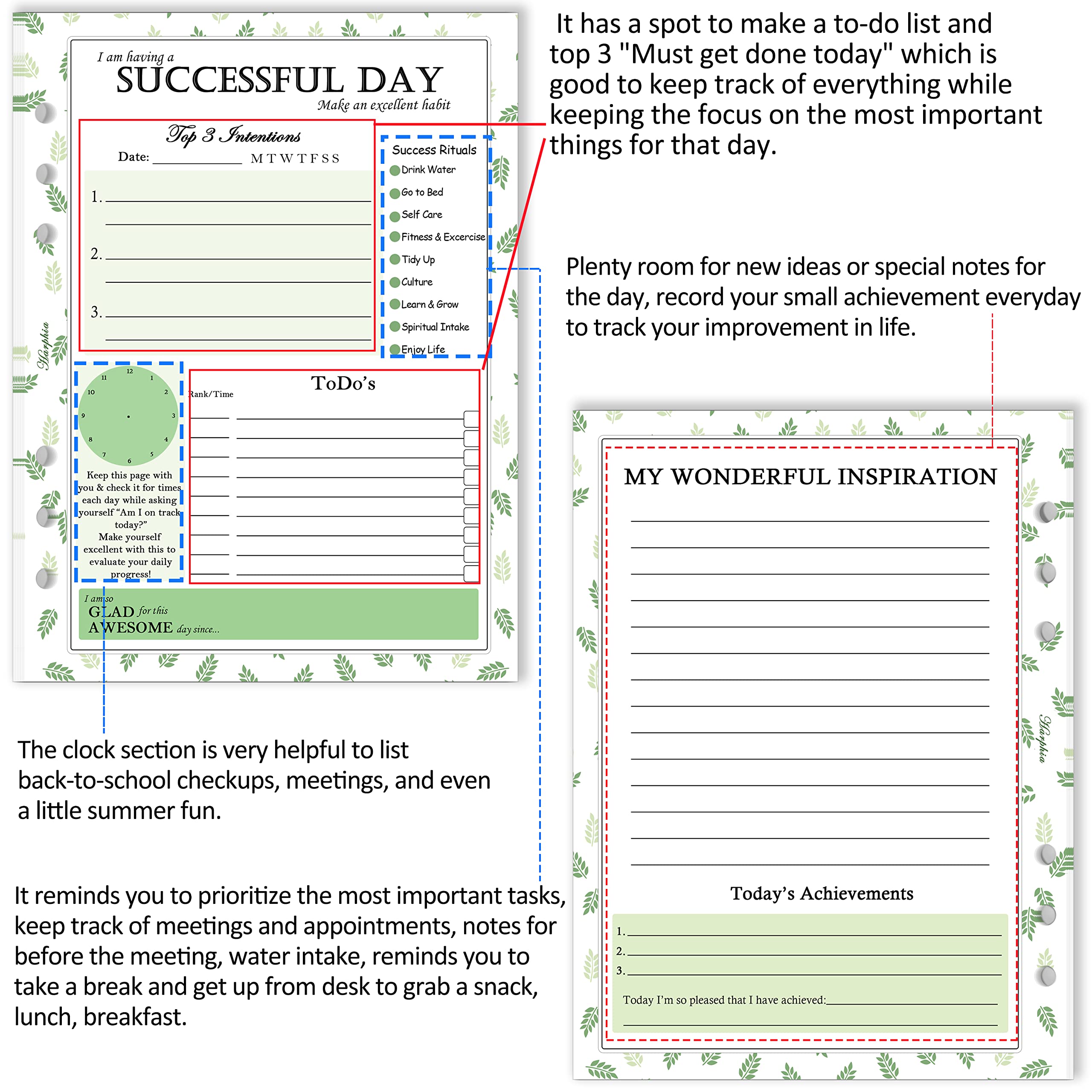 Harphia 2023-2024 A5 Daily Planner Refills Paper, 8.26'x5.5'' Undated Budget Planner Insert Refillable180 pages 6-Rings Journal Paper Refill, Daily Loose-leaf Journal Budget Paper, Double-sided