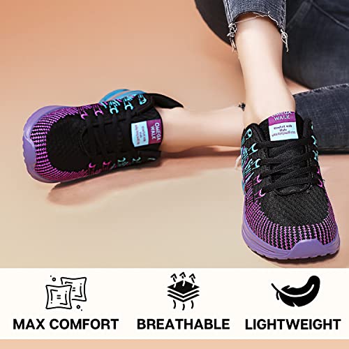 Omega Walk Women's Athletic Walking Shoes | Athletic Gym Jogging Sneakers | Purple Lace-up Casual Platform Sneakers | Mesh, Breathable, Air Cushion Comfortable & Breathable Work Sneakers