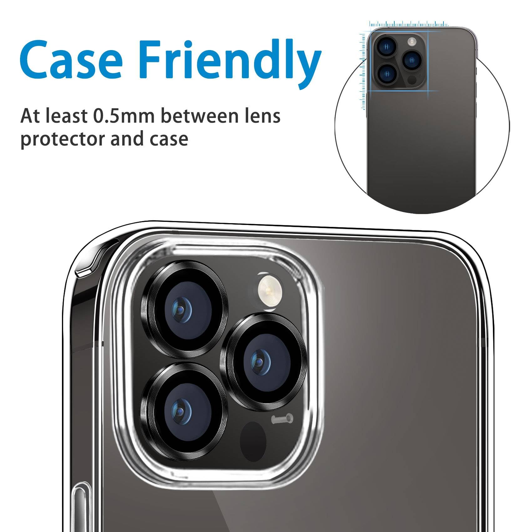 Hsefo Compatible with iPhone 13 Pro for 13 Pro Max Camera Lens Protector, Anti-Scratch Lens Cover 9H Tempered Glass Metal Camera Screen Protector Shockproof Camera Cover Ring -3 Pcs Graphite