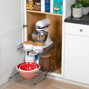 Hold N’ Storage Pull Out Cabinet Organizer 2 Tier – Heavy Duty Metal with Lifetime Limited Warranty -Anti Rust Chrome Finish - 15.5" W x 21" D x 16.5" H